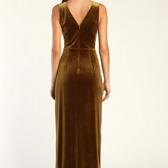 Lulus Beautiful Evenings Olive Green Velvet Twist-Front Maxi Dress - Picture 3 of 14